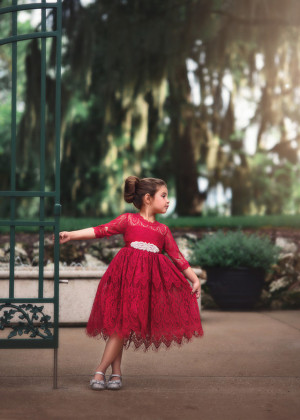 Vintage Lace Beaded Belt Flower Girl Dress